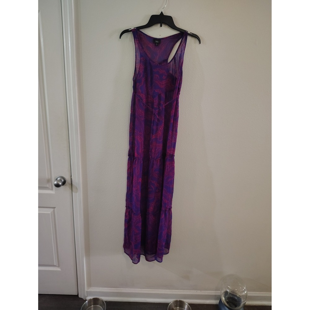 Mossimo Womens Purple Pink Abstract Swirl Tiered Maxi Dress Small Racerback Boho